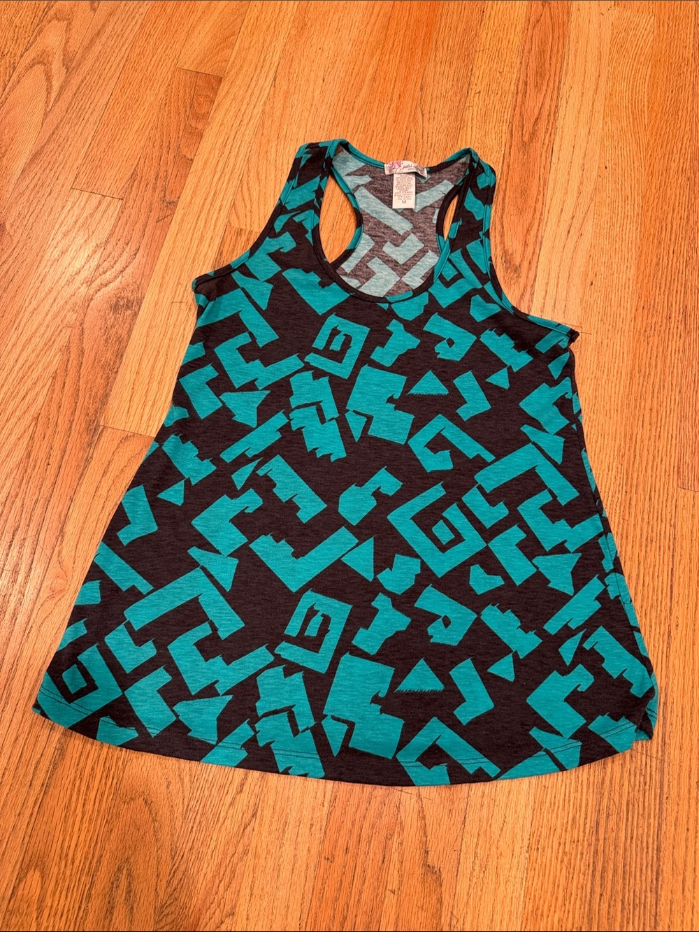 julie's closet Teal & Black Geometric Racerback Maternity Tank Medium